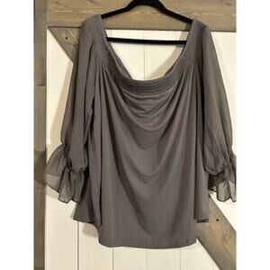 Torrid Size 3 Women's Off The Shoulder Top Ruffle, Sheer Sleeve Gray